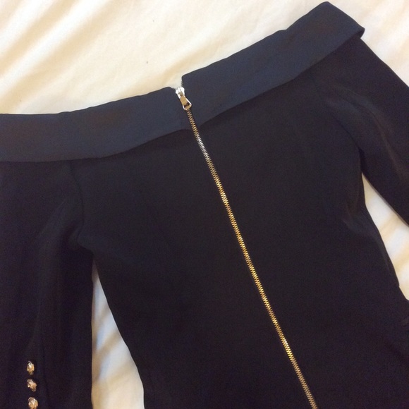 Open Shoulder Black Dress with decorative buttons - Picture 6 of 7